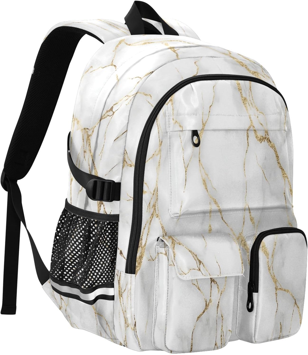 Student Laptop Backpack, Golden Marble Texture 30L Travel Daypack for Teens College, Casual School Shoulder Bag for Women Men Boys Girls, Fits 14 inch Laptop image 2