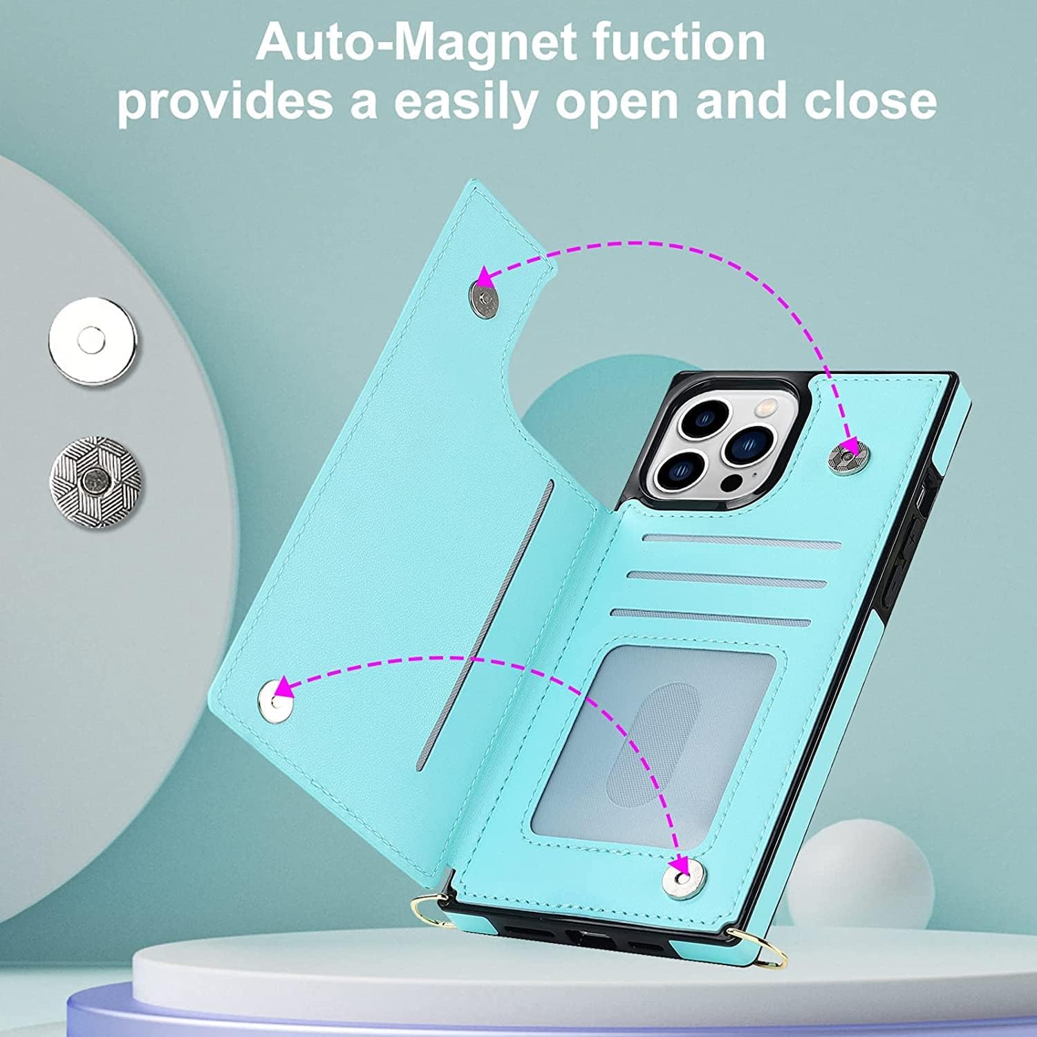 COOVS Crossbody Wallet Case for iPhone 14/14 Plus/14 Pro/14 Pro Max, Leather Zipper Flip Case with Card Slots Kickstand Detachable Lanyard Strap Magnetic Phone Cover (Color : Blue, Size : 14Pro)