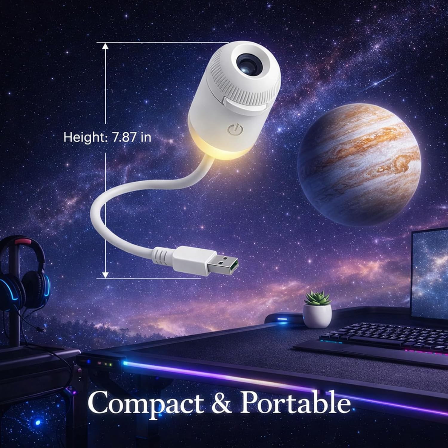 USB Galaxy Star Projector Night Light, 2-in-1 Starry Sky Projector with 6 Projection Films, Adjustable Brightness 360° Rotation, Star Ceiling Light for Bedroom, Car Roof Star Lights for Kids Adults