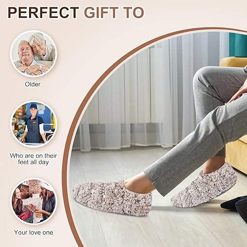 Vista 11 de SUZZIPAD Pantuflas para microondas y calentador de pies para cama, pantuflas térmicas para microondas para mujeres y hombres, calentadores de pies
