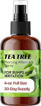 Wacan Tea Tree Piercing Spray for Bumps & Irritation, Alcohol-Free pH-Balanced Cleaner for Ear, Nose, Cartilage & Belly Button Piercings