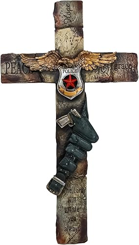 Ebros Gift Insignia patriótica grande de oficial de policía azul con águila y pistola en la funda de la paz esperanza gracia cruz de pared