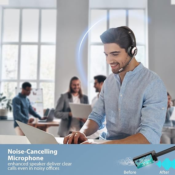 Earbay Wireless Headset, Bluetooth Headsets with Microphone Noise Cancelling, On Ear Headphones with Mic Mute, Handsfree PC Headsets for Zoom/Ms Teams/Skype/Dual Connect/Laptop/iPhone/Tablet