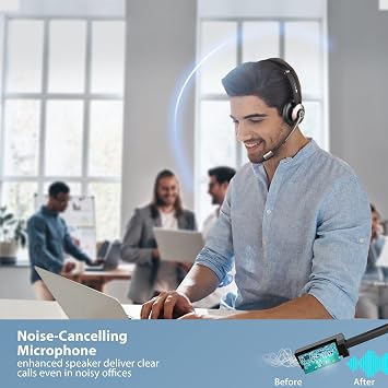 Earbay Wireless Headset, Bluetooth Headsets with Microphone Noise Cancelling, On Ear Headphones with Mic Mute, Handsfree PC Headsets for Zoom/Ms Teams/Skype/Dual Connect/Laptop/iPhone/Tablet