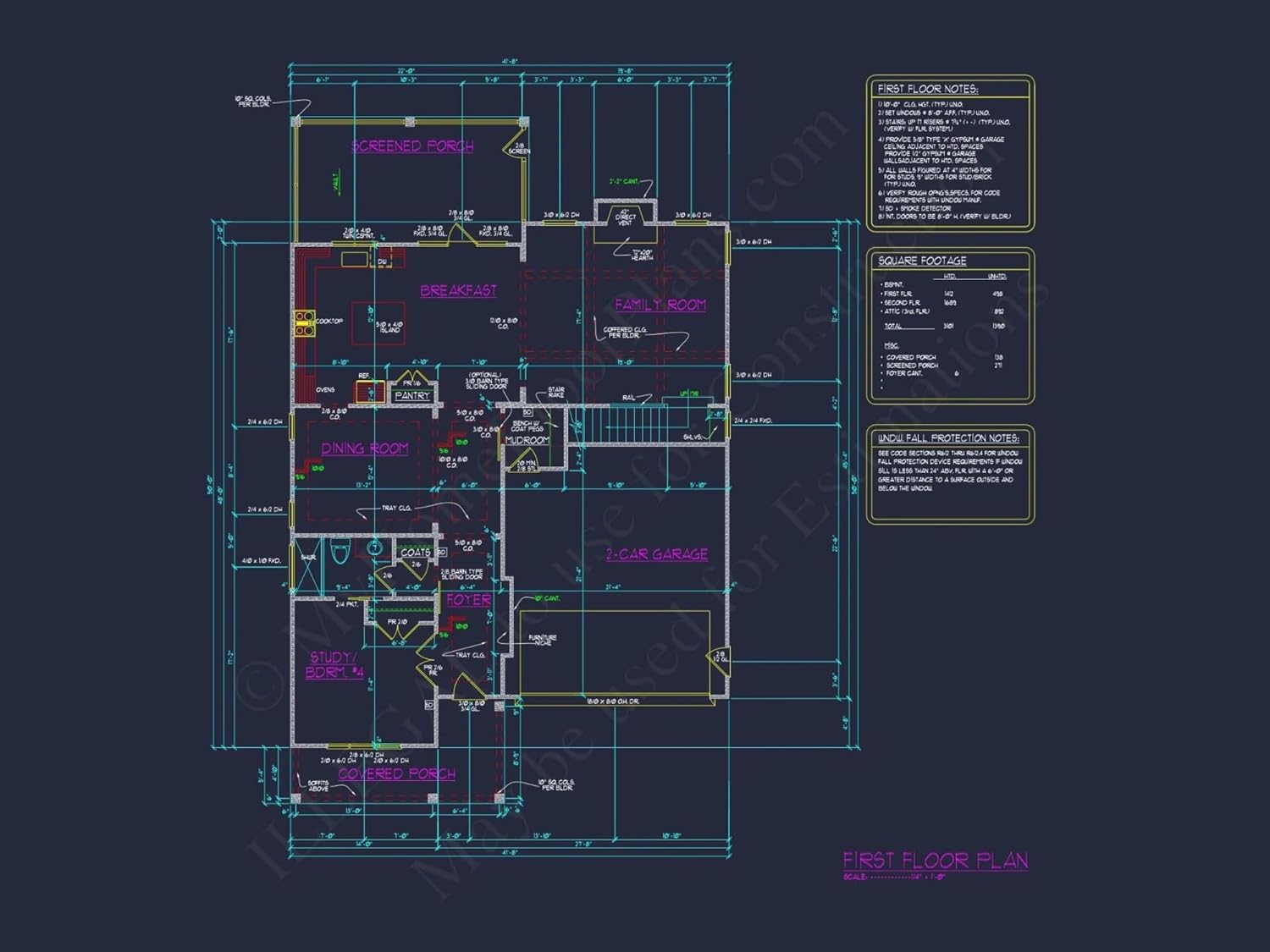 17-1951 HOUSE PLAN - Modern House Plan with 4 Bedrooms, CAD Blueprints, and Designs