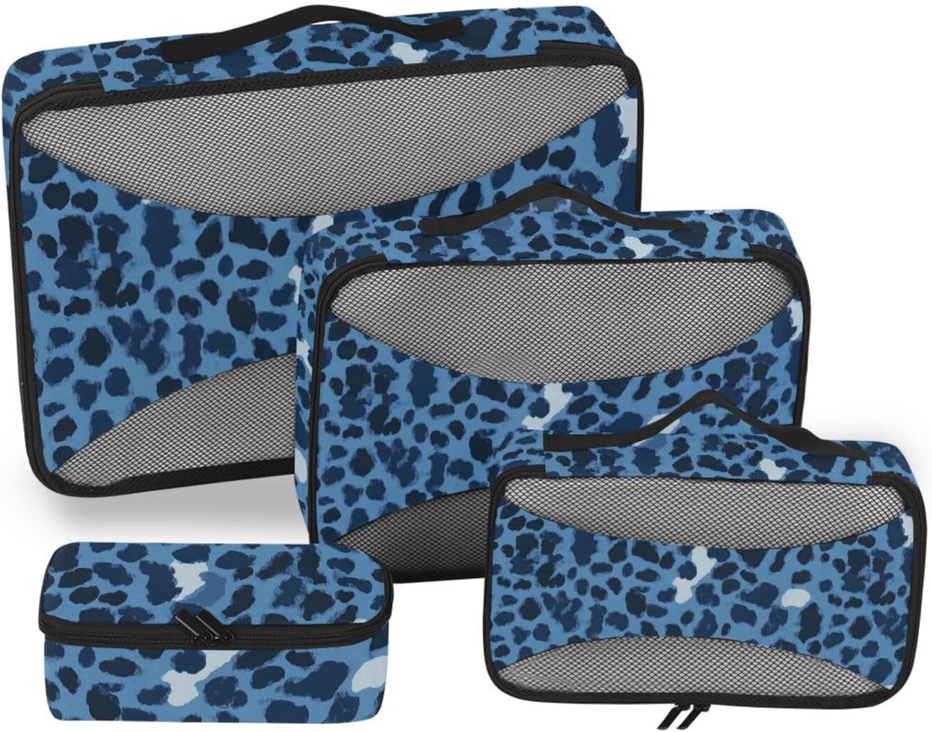 Leopard Trendy Navy Blue 4 Pcs set organizers for travel Mesh Travel Essentials lightweight set packing cubes