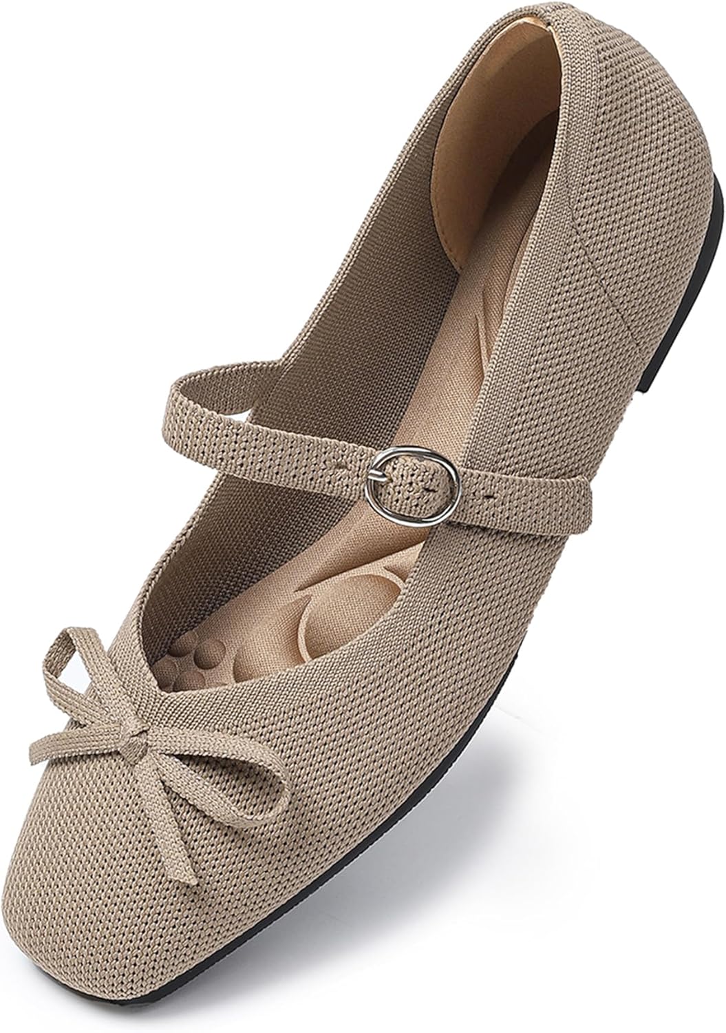Knit Flats for Women Square Toe Flats Casual Ballet Flats with Ankle Strap,Washable Comfortable Dressy Mary Jane Flat - Image 6