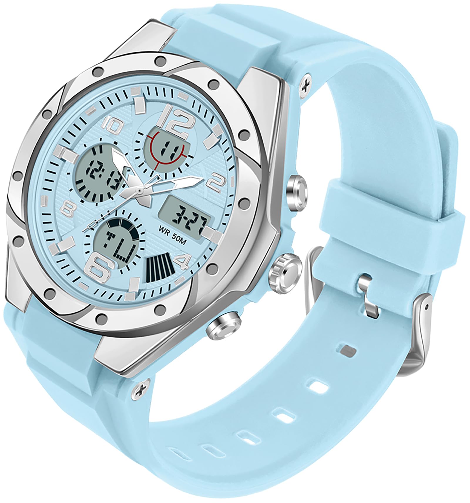 findtime Orologi da donna bianchi per adolescenti studenti con sveglia/cronometro/retroilluminazione a LED, resistente agli urti/data, digitale, analogico, per ragazzi e ragazze