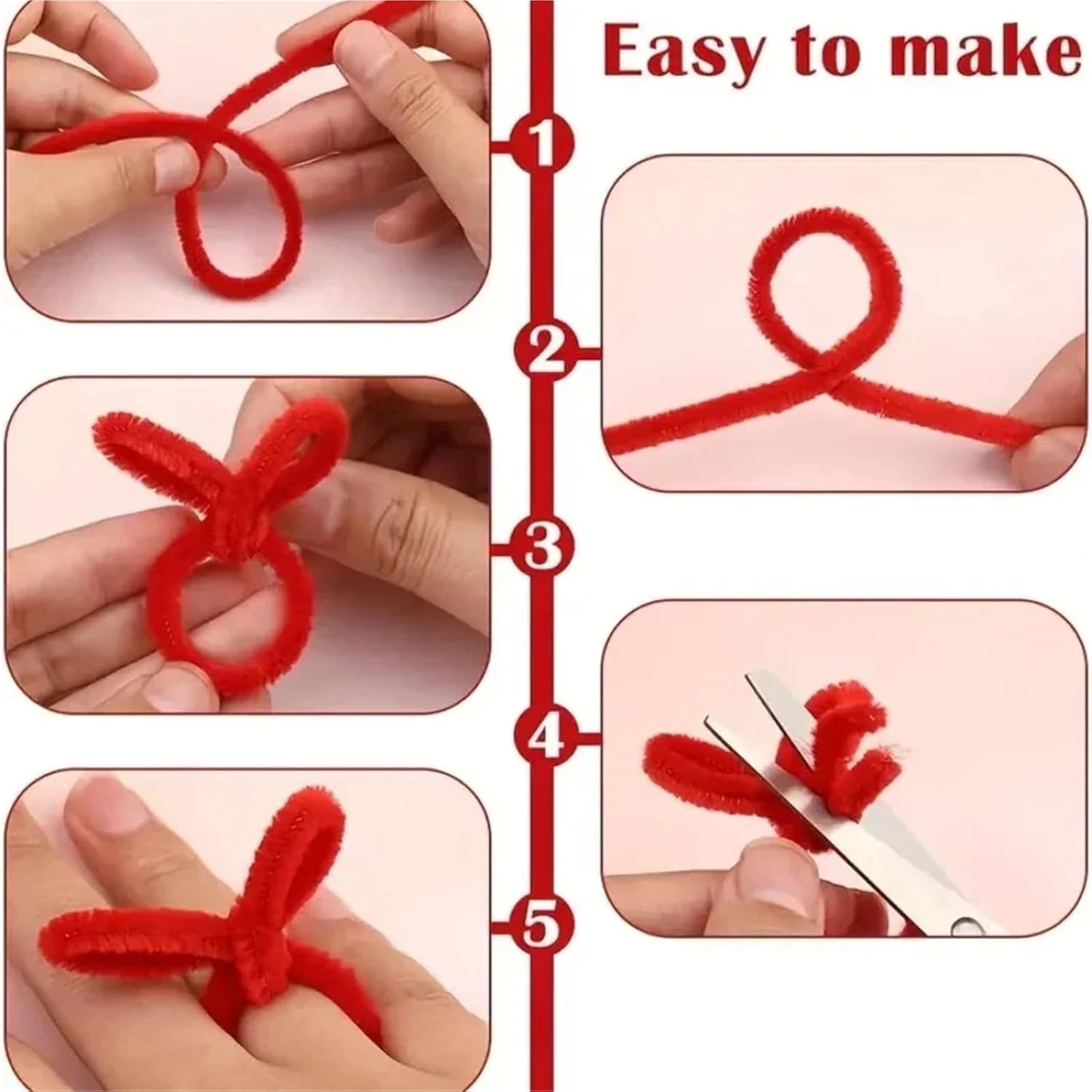 Red Pipe Cleaners 300 Pcs Red Chenille Stems, 30cm/11.8in Pipe Cleaners for DIY Craft