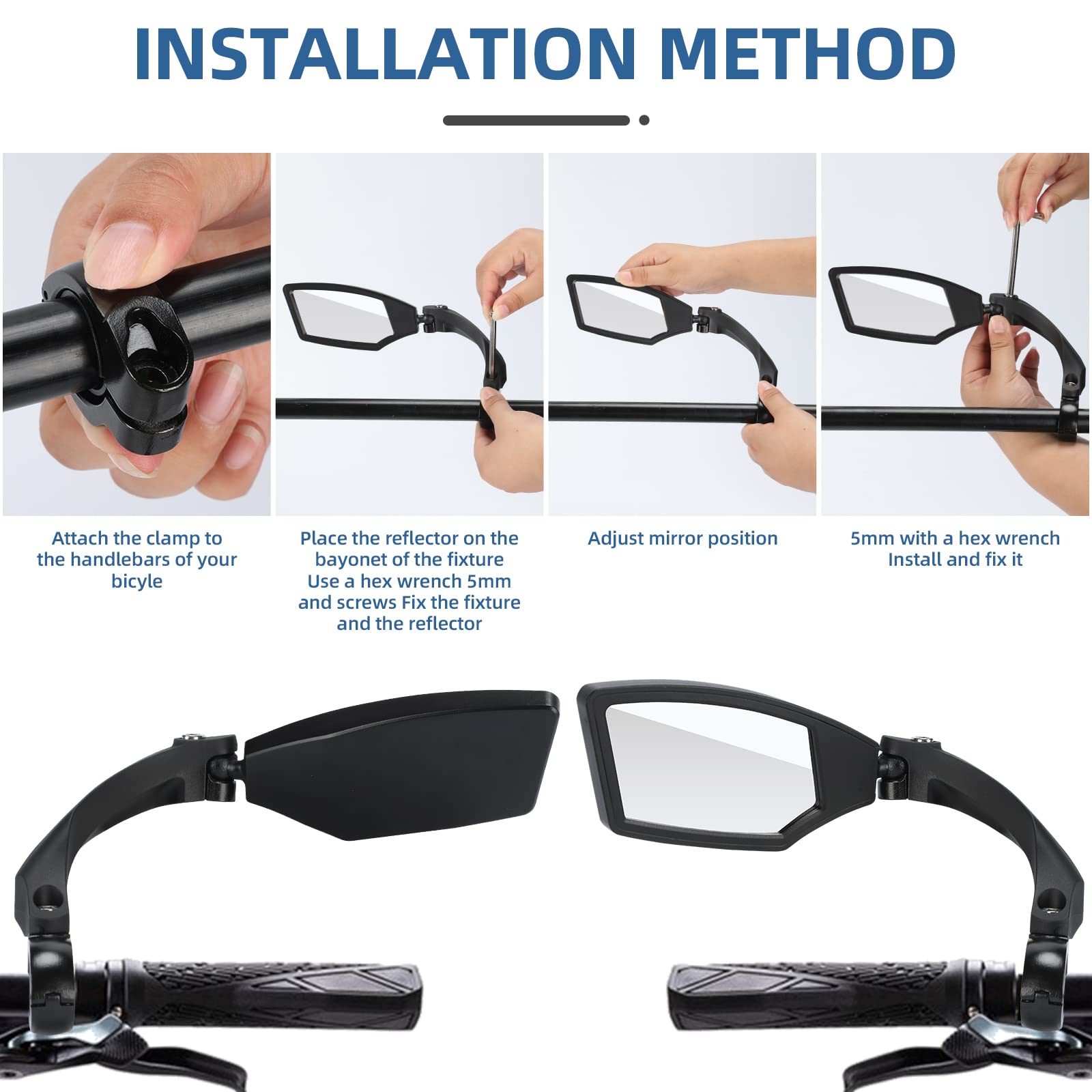 MAJOYLIFE Fahrradspiegel Für Lenker Links - 360° Drehbarer Edelstahlspiegel, Passt An Alle Fahrräder, E-Bikes & E-Scooter (7cm)