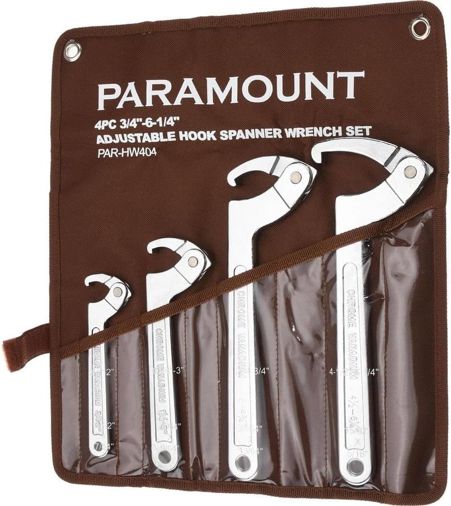 Paramount 4 Piece Adjustable Hook Spanner Wrench Set, 3/4" to 6-1/4" Capacity