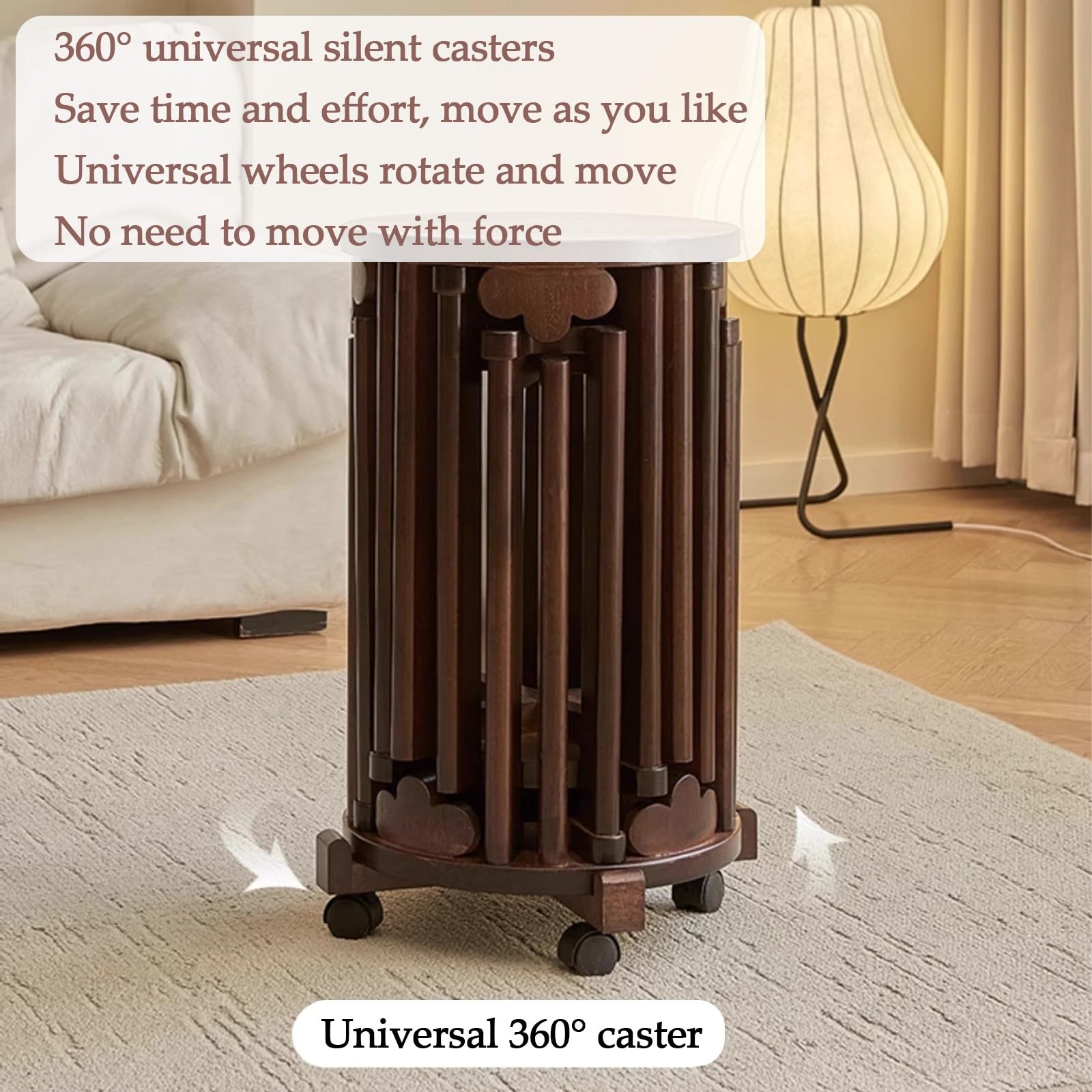 Juego de 6 Taburetes Apilables de Madera con Ruedas Silenciosas de 360° for Comedor, Dormitorio, Sala de Estar, Sofá y Mesa Auxiliar.