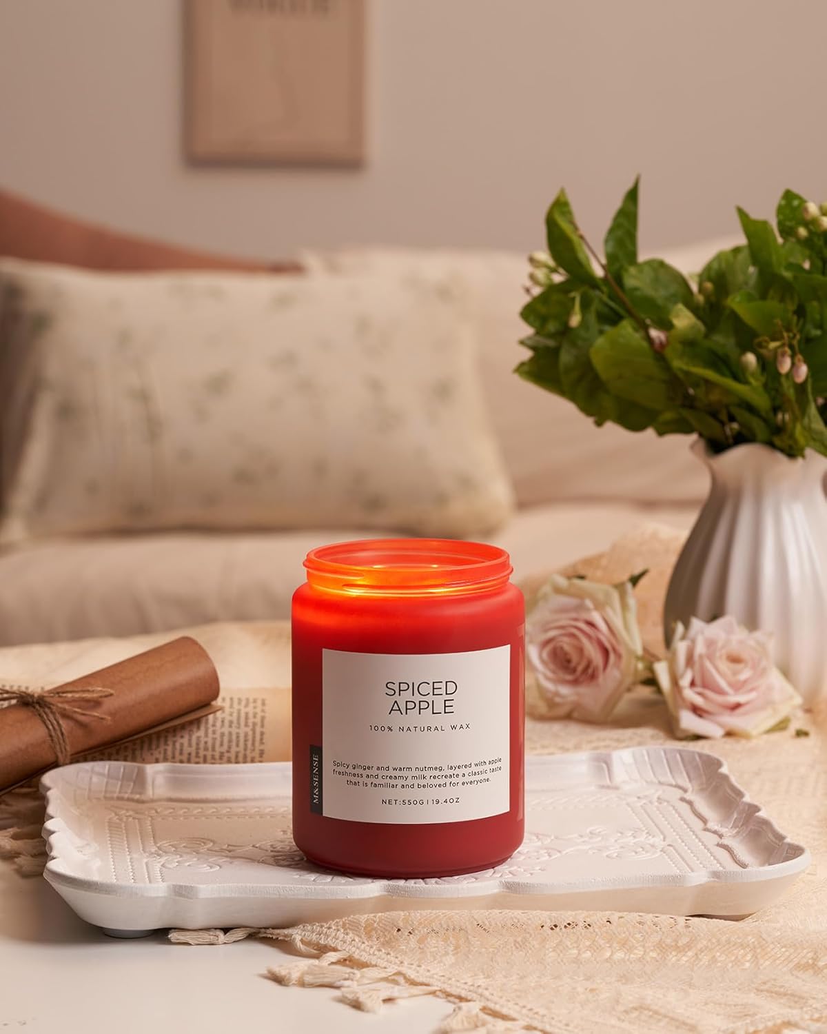 M&SENSE Spiced Apple Scented Candles for Home Natural Soy Wax 19.4oz 110 Hours Large Long Lasting Highly Scented Classic Christmas Holiday 2 Wicks Candle Gift Home Decor - Image 6