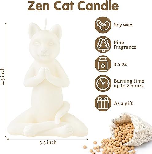 Miniatura 2 de Vela de gato zen para yoga, meditación, postura, velas estéticas de pino con fragancia de cera de soja natural, aromaterapia, vela hecha a mano,