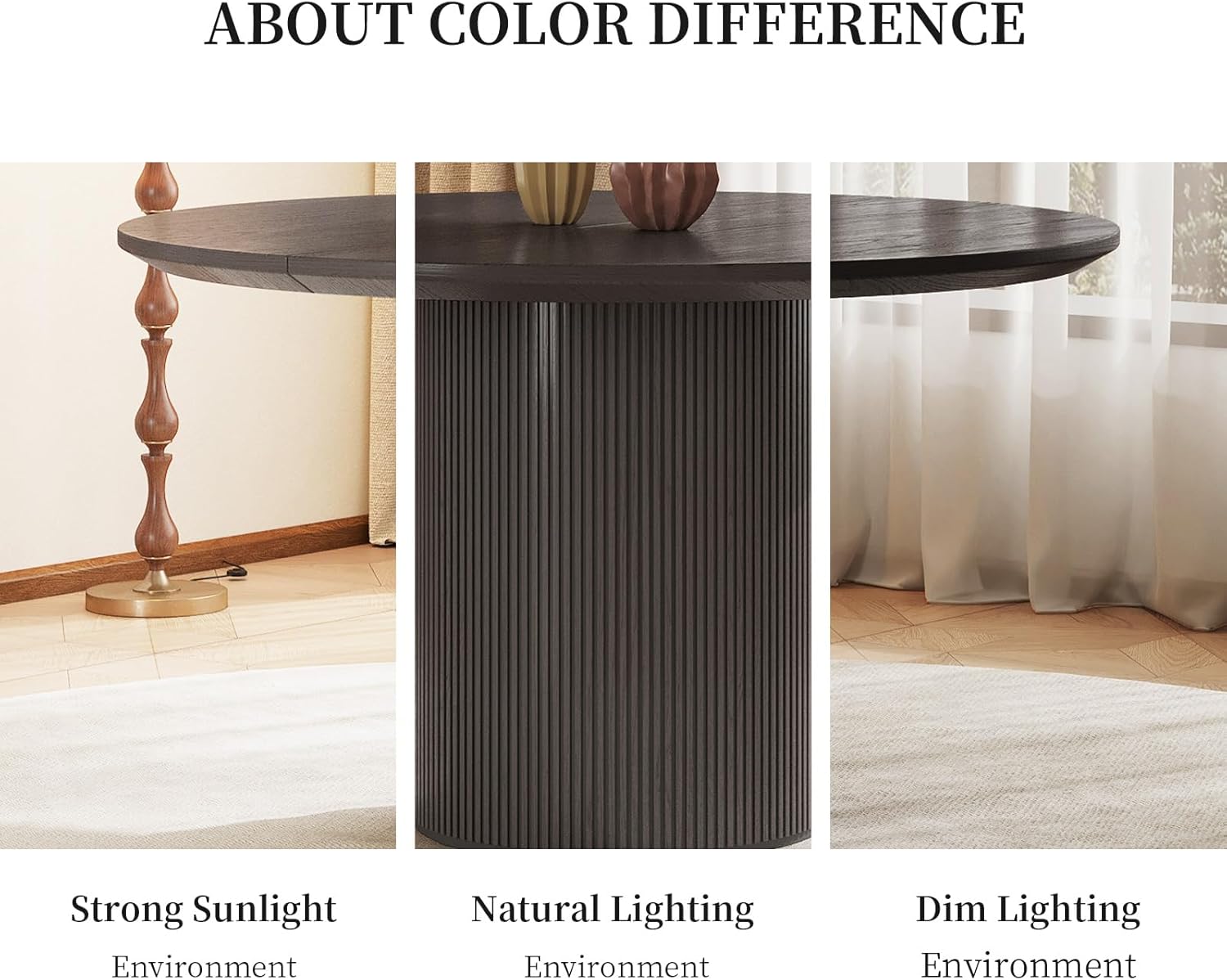 46.46" Round Dining Table with 6 Chairs, Farmhouse Fluted Kitchen Table Set, Modern Circle Dining Table with Chairs Set for Kitchen,Living Room