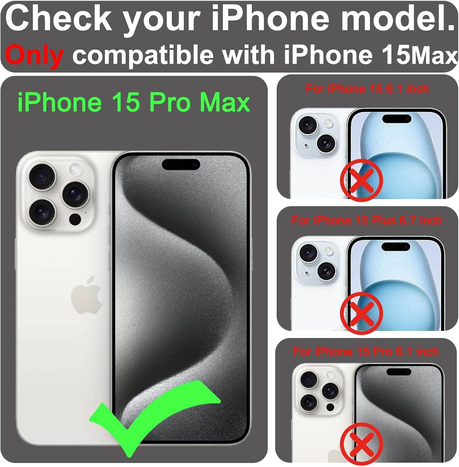 VANAVAGY Compatible for iPhone 15 Pro Max Wallet Case for Magsafe Wireless Charging, PU Leather Flip Case [Screen Protector & Camera Cover] with Strap RFID Blocking Card Holder,Forest Green