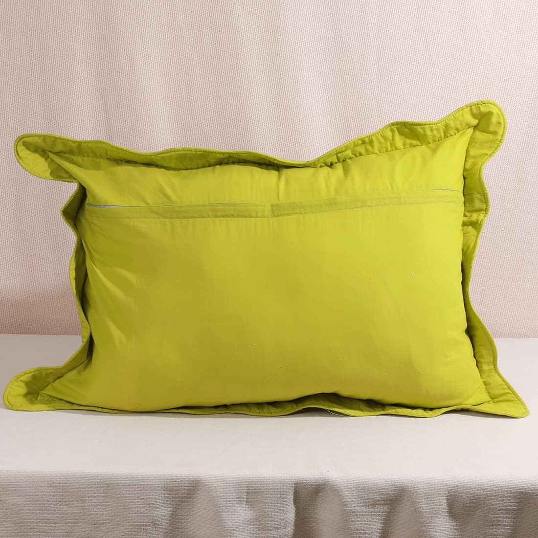 Solid Color 100% Cotton Quilted Pillow Shams Set of 2 Floral Embroidery Bed Pillow Shams Soft Pillow Covers (Green B,16"x24")