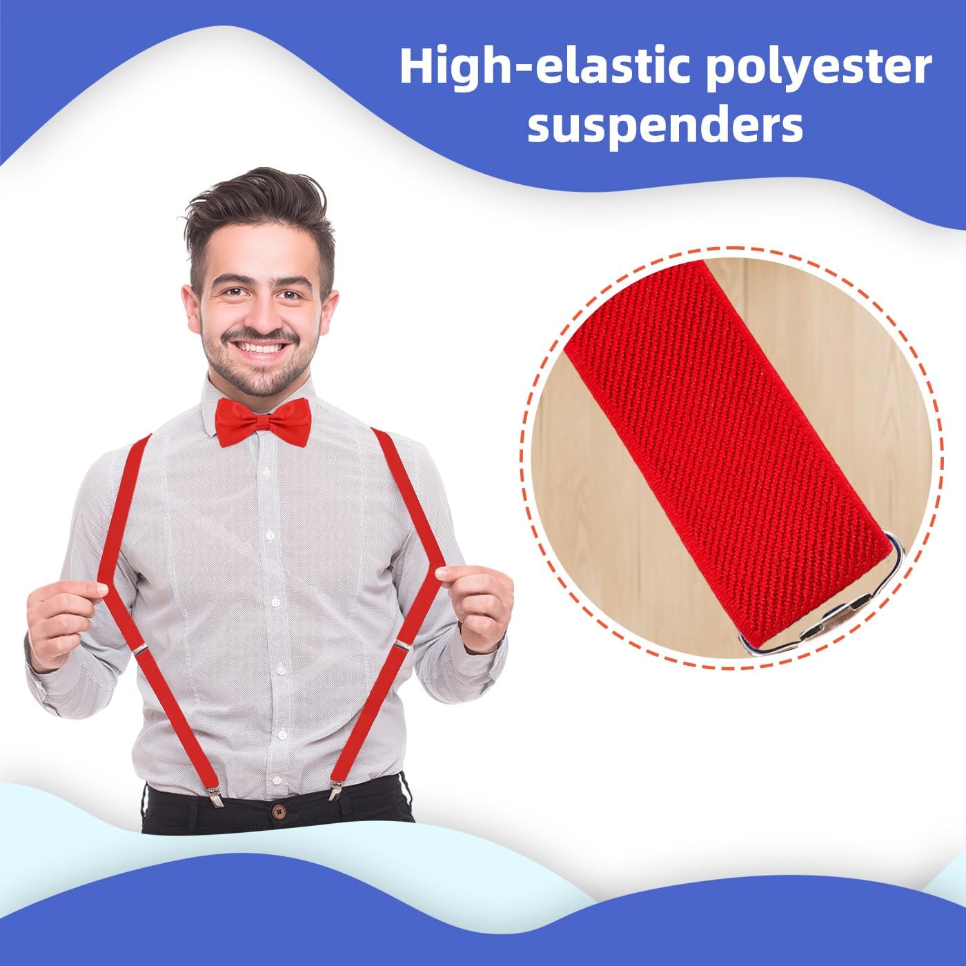 6 Pcs Halloween Costume Accessories Include 2 Pcs rainbow propeller hats Y Back Style Suspenders and adjustable bowtie for Halloween Daily Party - Image 5