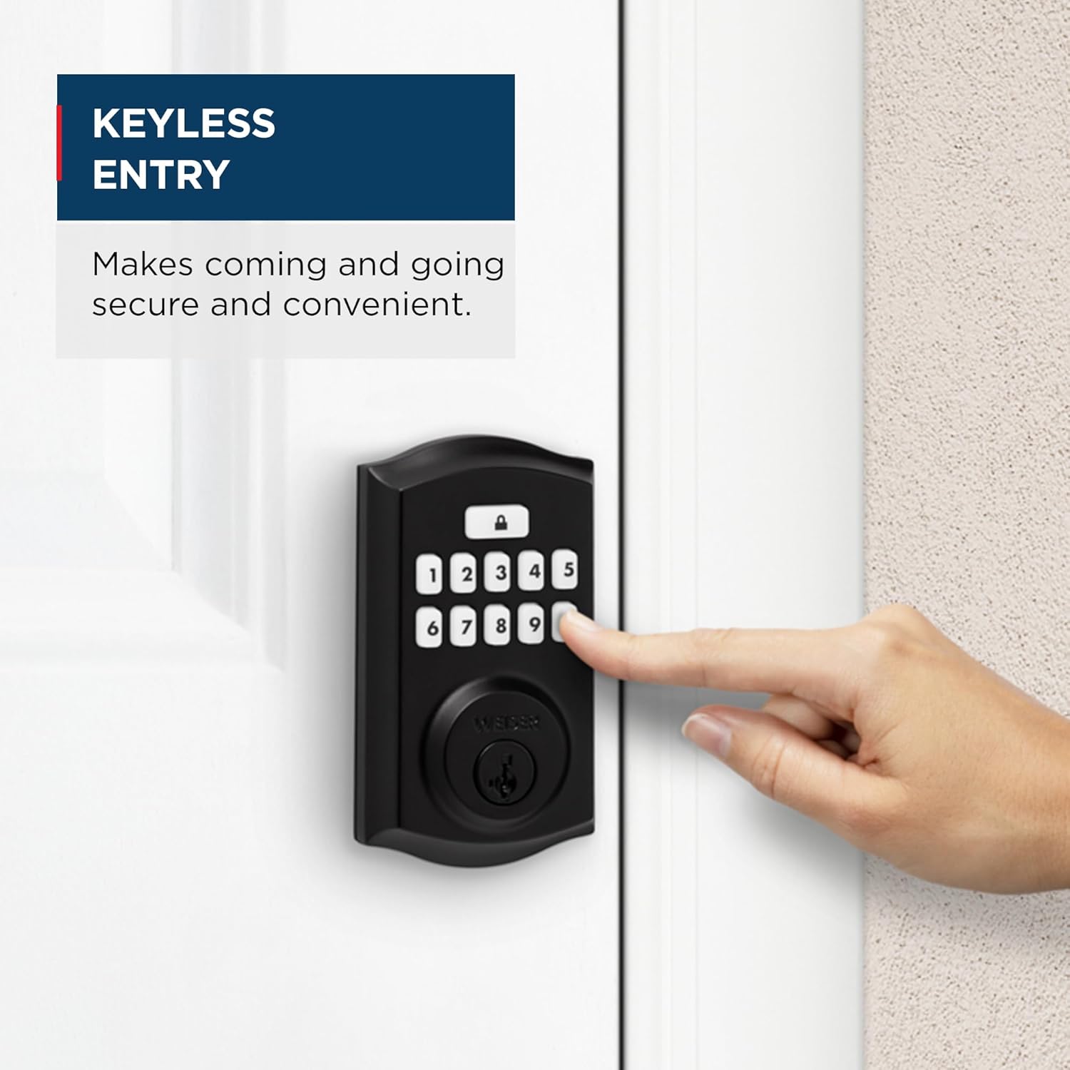 Person using the Weiser SmartCode Keypad Deadbolt for keyless entry