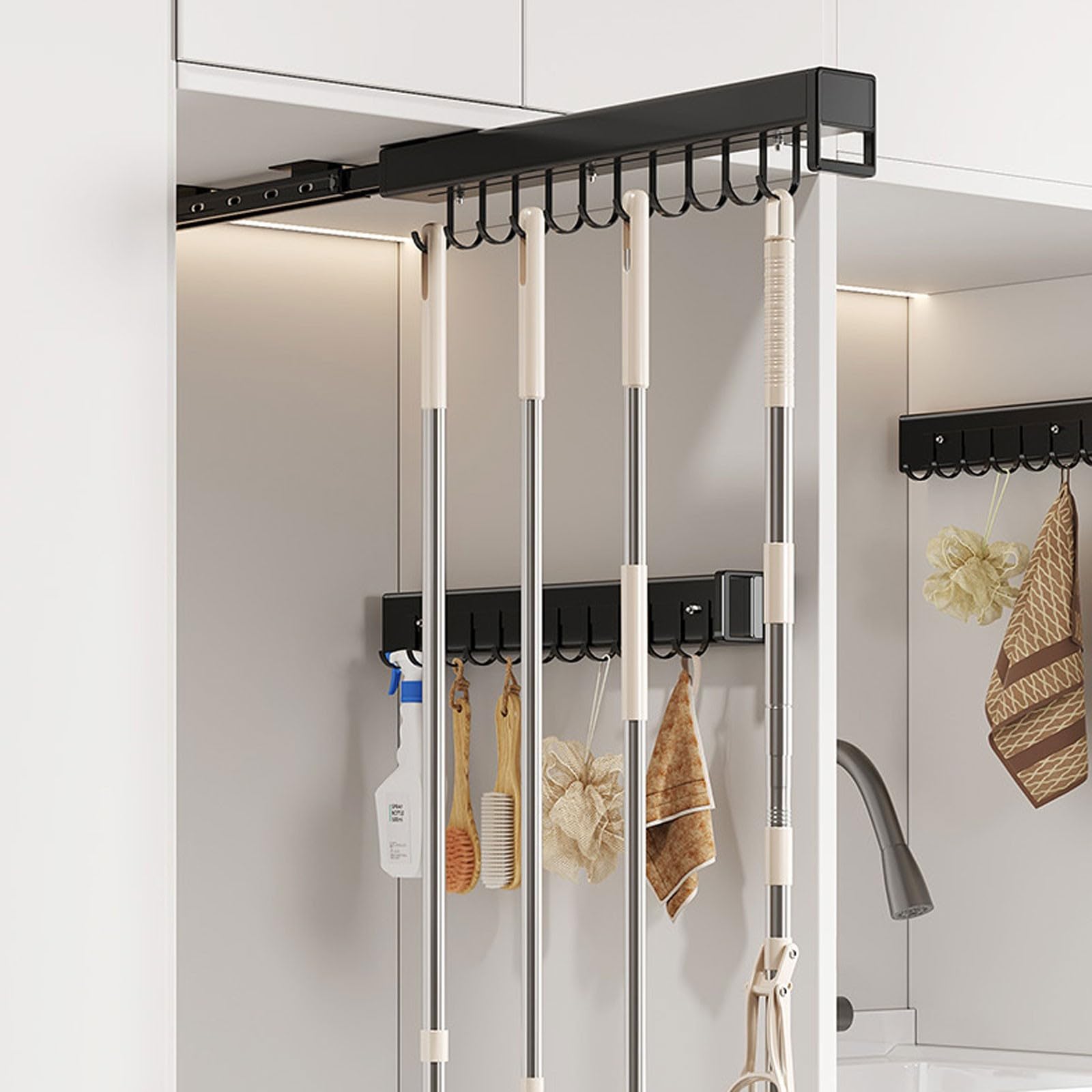 Extractible Organisateur De Casseroles Et Poêles Extractibles Support De Placard En Alliage D'aluminium Avec Crochets avec rail coulissant pour la cuisine les placards C,57CM