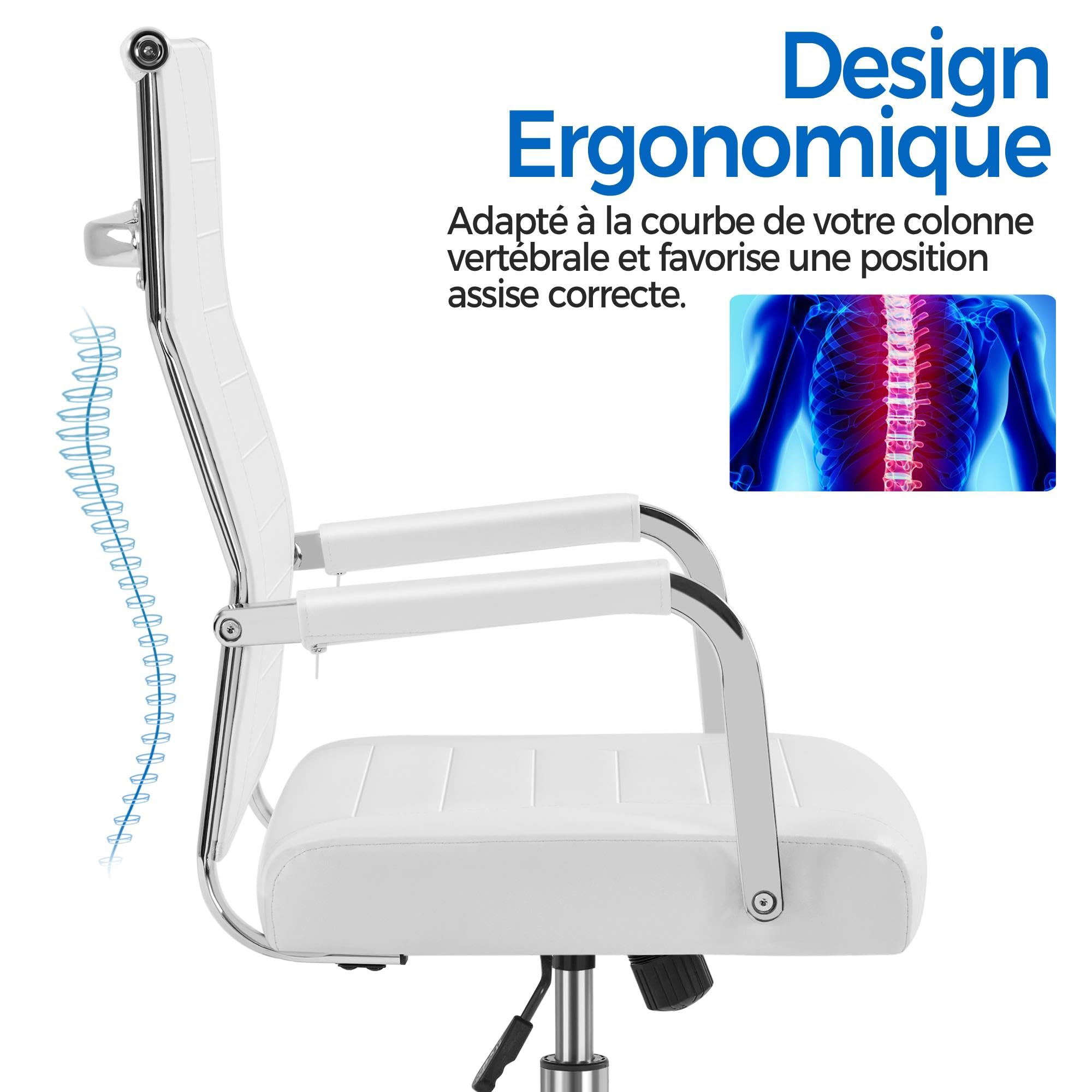Yaheetech Ergonomiczne krzesło/fotel biurowy z wysokim oparciem odchylana sztuczna skóra biurko obrotowe Regulowana wysokość biała