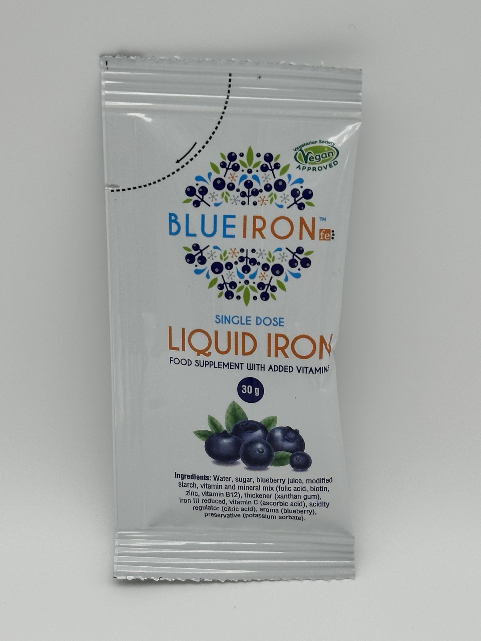Blue Iron Original Liquid Iron Supplement Single-Dose 30 g Sachet Fast-Absorbing Delicious Formula for Healthy Iron Levels