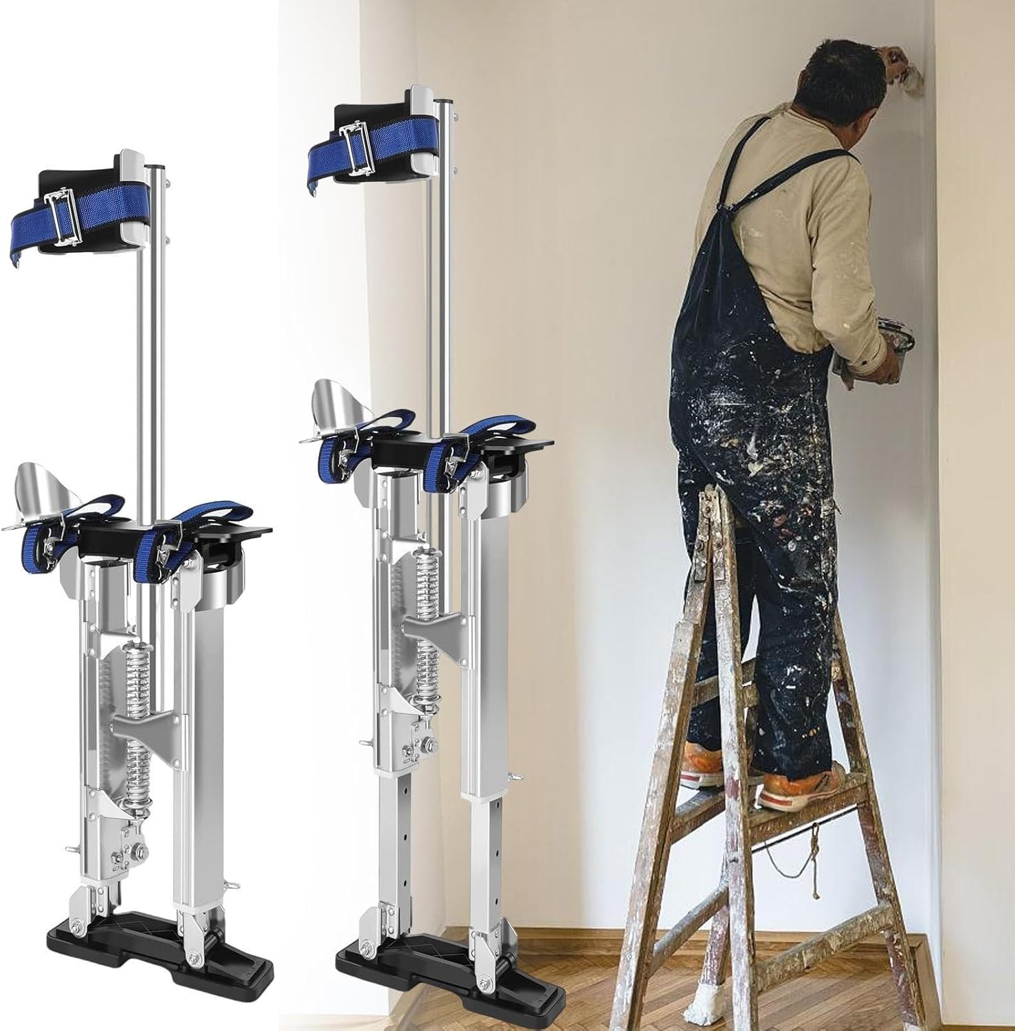 15-23 Inch/18-30 Inch/24-40 Inch Professional Grade Adjustable Drywall Stilts Taping Paint Stilt Aluminum Tool Stilt, for Painting Painter,18''-30''