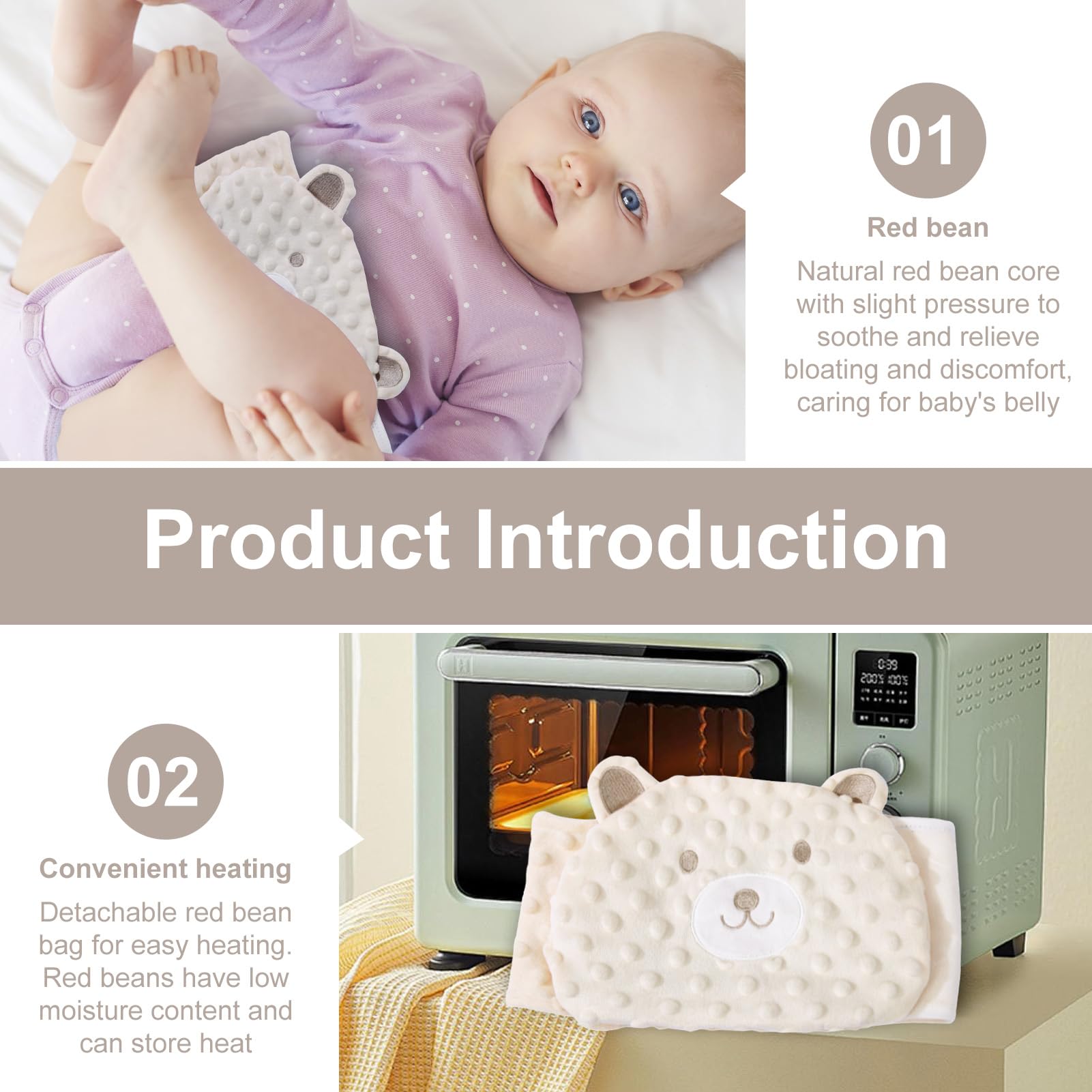 Bouillotte Bebe Anti Colique, Ceinture Chauffante Sèche Anti-Colique Pour Nourrisson, Idéale Pour Les Maux De Ventre Et Les Ballonnements, Garnissage En Pierres De Haricots Rouges