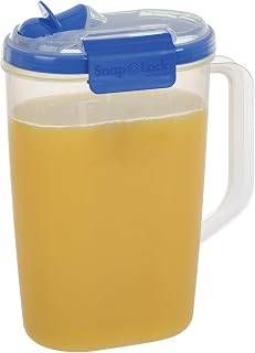 SnapLock by Progressive Juice Pitchers 2.0 Liter Container - Blue, Easy-To-Open, Leak-Proof Silicone Seal, Snap-Off Lid, Stackable, BPA FREE