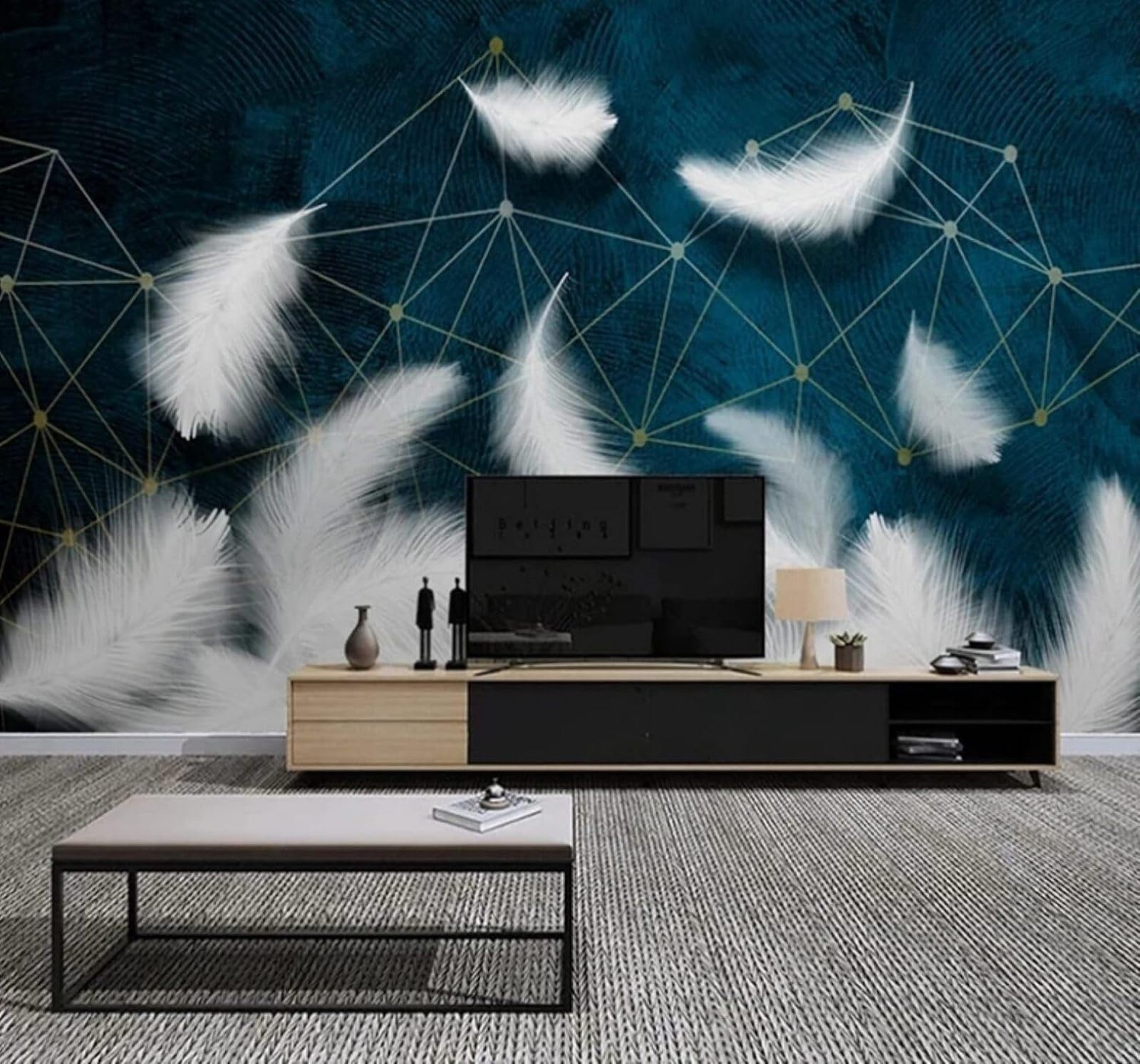 XLMING Minimalist Geometric Lines White Feathers 3D Wallpaper Luxury Home Dining Decor Paste Sofa Living Room The Wall for Bedroom Mural-400cm×280cm