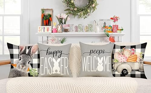 Miniatura 2 de Juego de 4 fundas de almohada de Pascua de 20 x 20 pulgadas decoraciones de Pascua para almohadas de granja de primavera almohadas decorativas de