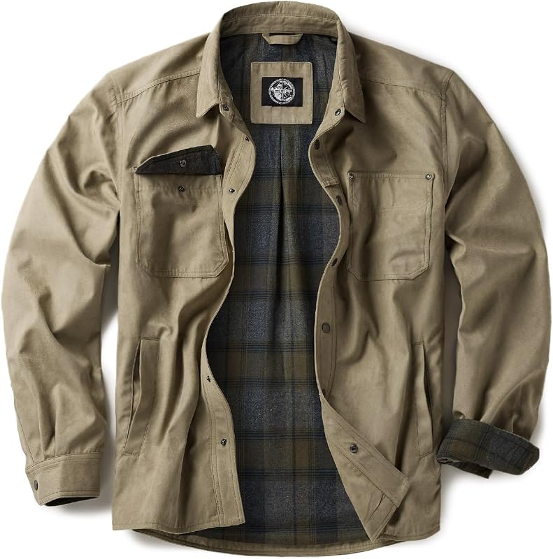 CQR Men's Flannel Shirt Jacket Long Sleeve, Winter Warm Outdoor Casual Plaid Jacket Coat with Pockets