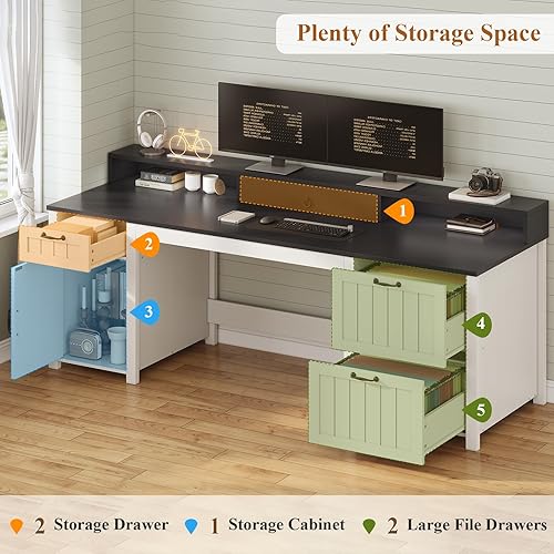 Miniatura 3 de SEDETA Farmhouse - Escritorio ejecutivo de 63 pulgadas, escritorio de oficina en casa con cajón de archivos y soporte para monitor, escritorio para