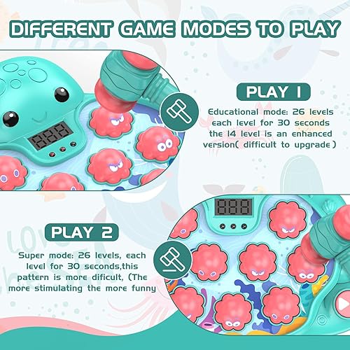 Miniatura 4 de Juego Octopus Vitality Strike, Juguete Musical Educativo Whack-A-Mole con 2 Modos de Juego, Pantalla de Puntuación Digital, Juguete de Aprendizaje
