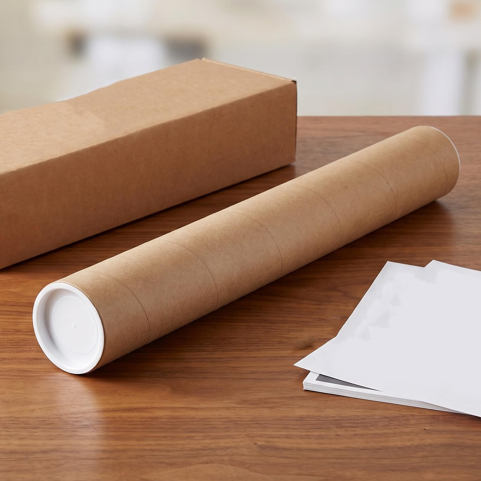 8 tubi di cartone kraft con tappi in plastica, cilindri rinforzati 40x5 cm per spedizioni di disegni tecnici e poster