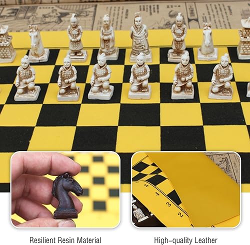 Miniatura 4 de SAMIQU Juego de ajedrez, estatua del ejército de terracota, ajedrez retro de guerreros de terracota para niños y adultos