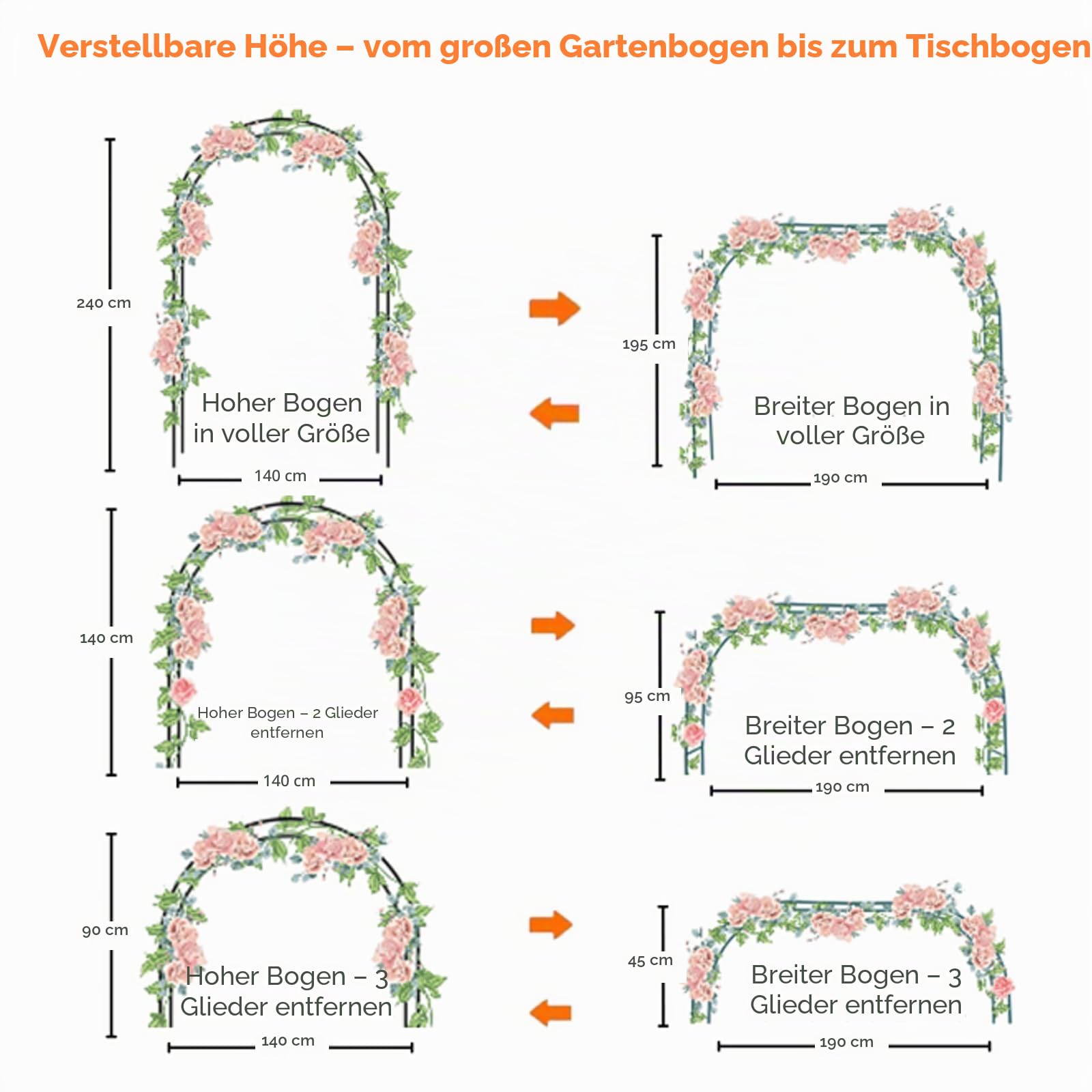Mr.Ton Metall-Gartenbogen, 20 cm hoch x 150 cm breit, stabile Metalldorn mit scharfen Enden zum Klettern von Ranken und Pflanzen, Hochzeiten, Quinceaneras, Party-Dekoration, schwarz