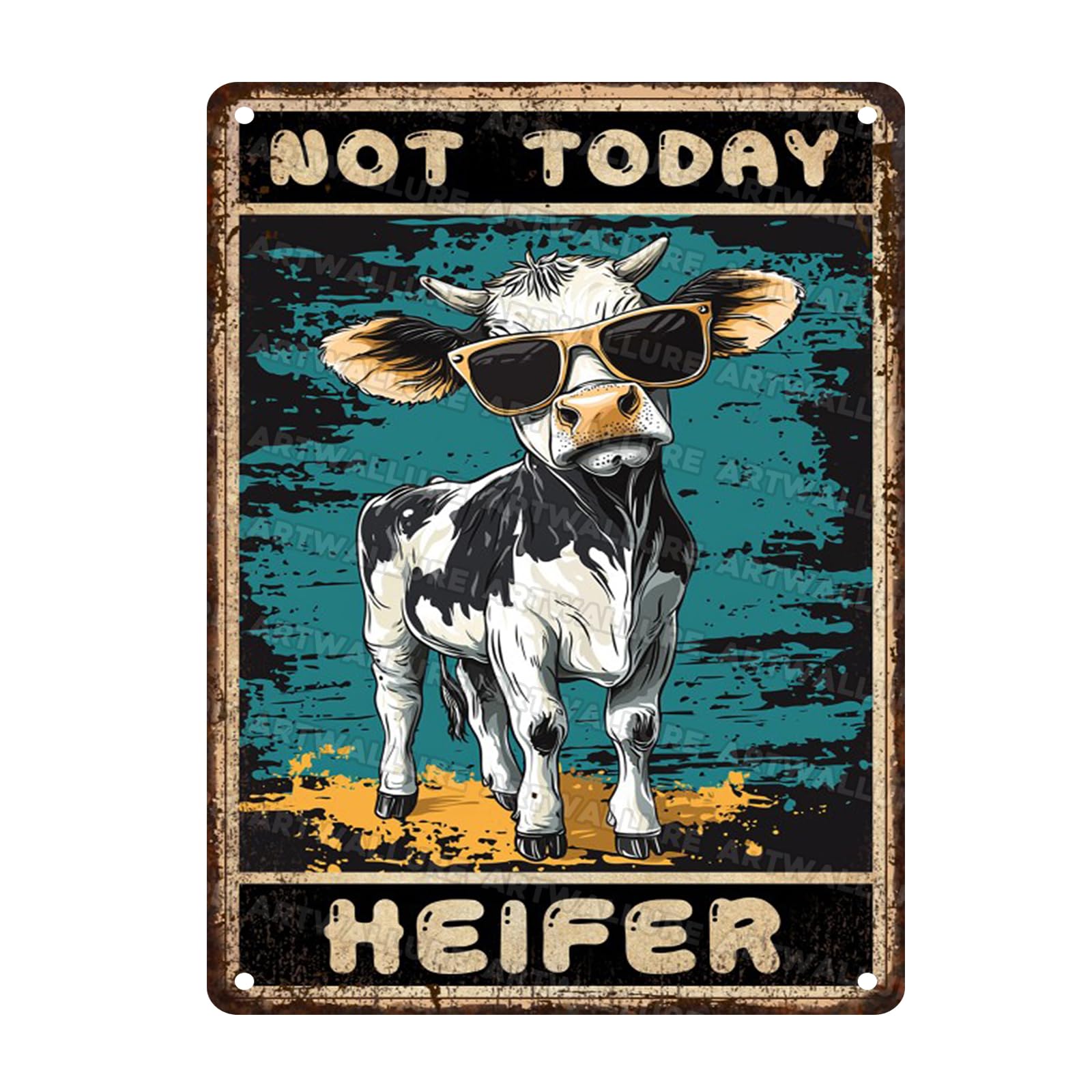 Cow Vintage Metal Sign Not Today Heifer Milk Funny Cow Cottage Metal Poster Wall Art Rustic Wall Decor for Home Kitchen Living Room Decoration 12x16inch