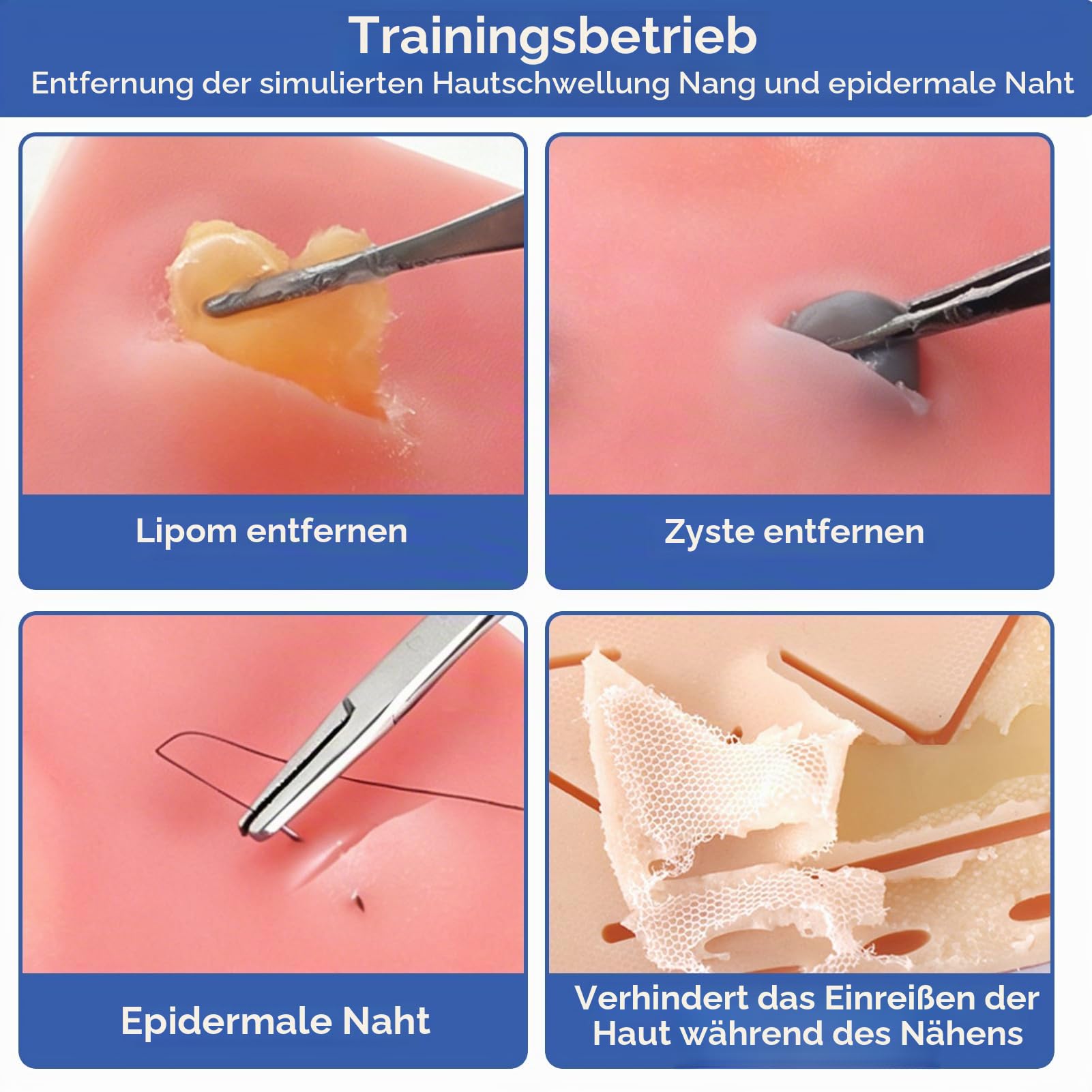 27 Chirurgisches Nahtset Set: 24* Nahtmaterial+3*Silikon-Nähkissen, Suture Practice Kit, Silikon-Nähkissen mit Werkzeugsatz, Wundnaht Übungsset, Chirurgisches Nahtset mit realistischem Pad