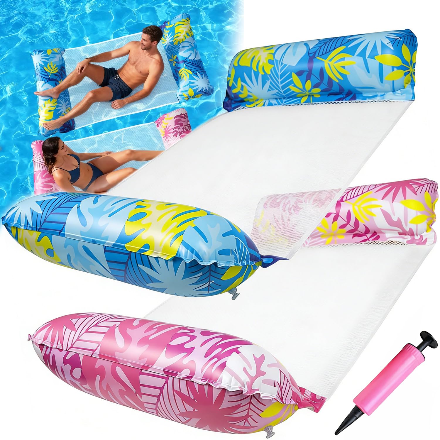 2 Pack Pool Float Pool Inflatables, 130CM Swimming Pool Float Hammock, 4-in-1 Saddle/Lounge Chair/Hammock/Drifter Inflatable Float Bed Raft Recliner Beach Hot Tub Mat - Maple Leaf — image 1
