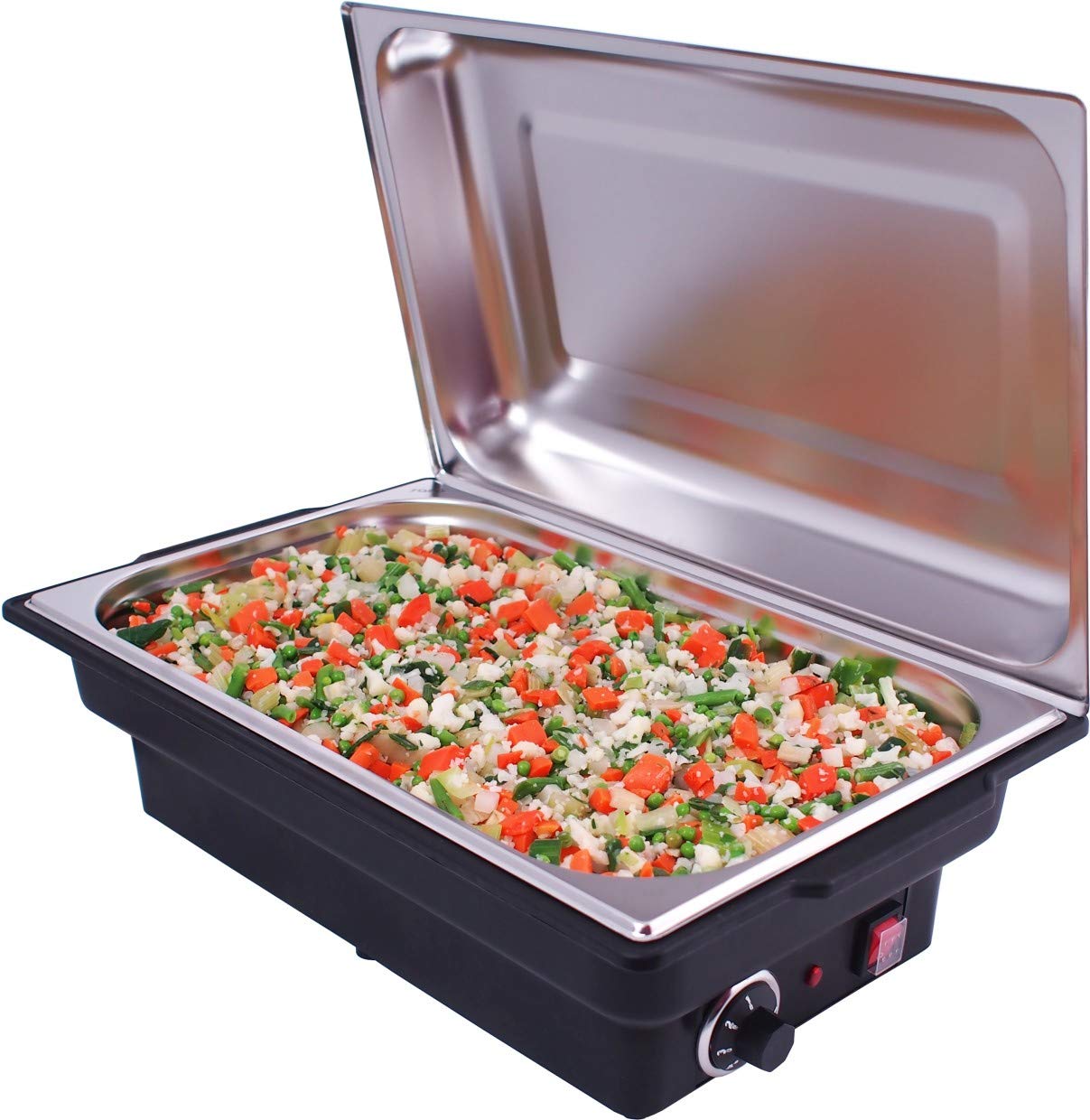 SARO LORENA - Chafing dish elettrico, da 3 l, con contenitore GN 1/1, regolatore di temperatura (livelli 0-5), protezione contro il surriscaldamento, in acciaio inox e plastica