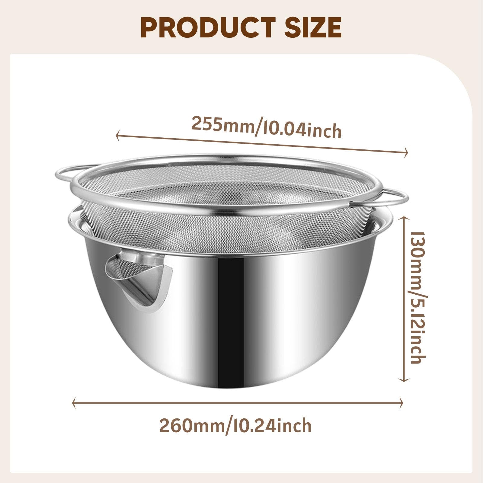 Fenteer 2 Piezas Colador de Cocina Y Cuenco para Mezclar Cesta Escurridora Y Lavador de Granos de Acero 304 con Agujeros Finos Adecuado para Lavar