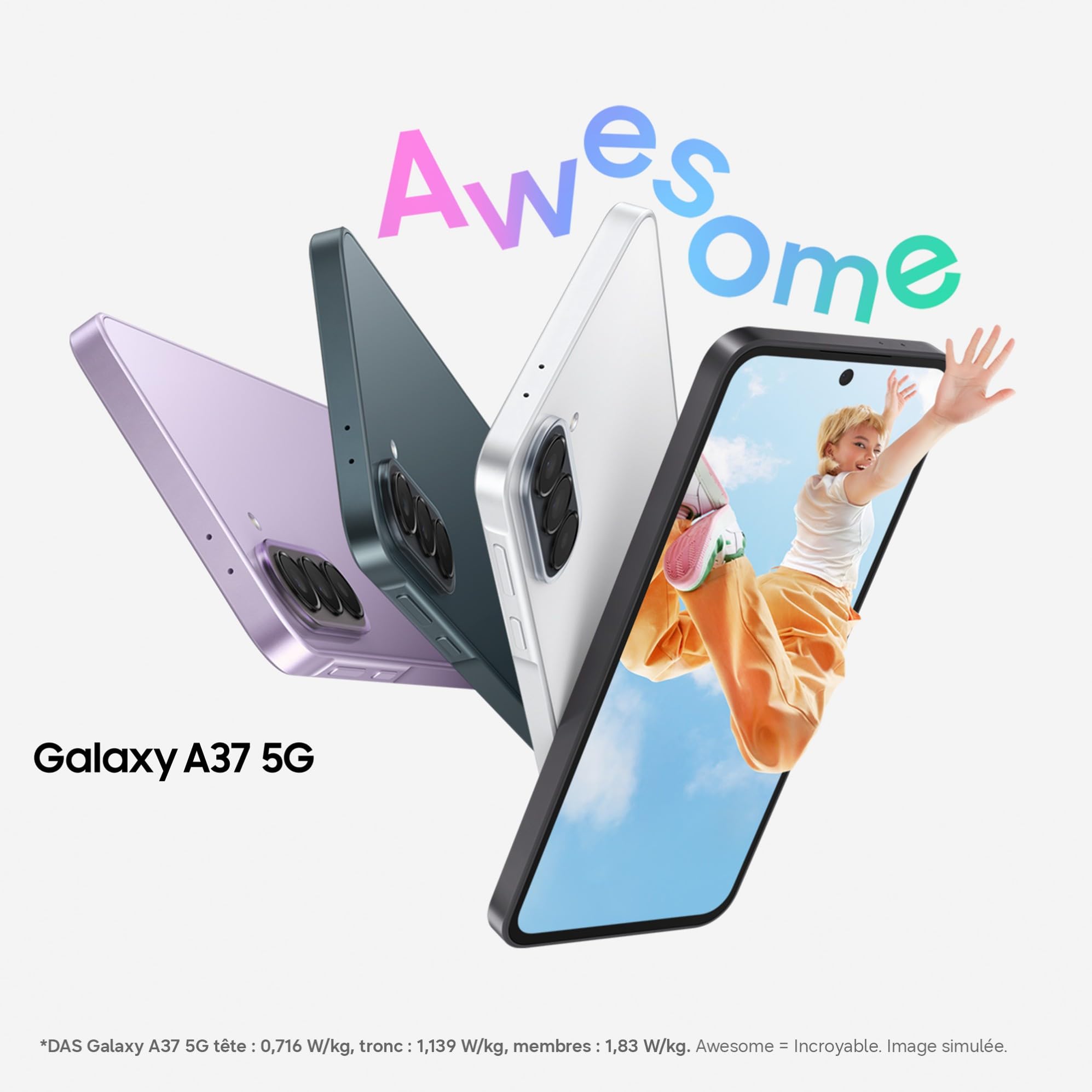 Samsung Galaxy A37 5G, Smartphone Android 5G avec l'IA accesible à Tous, 256 Go, RAM 8 Go, Chargeur Secteur Rapide 25W Inclus, Smartphone déverrouillé, Lavande, Version FR