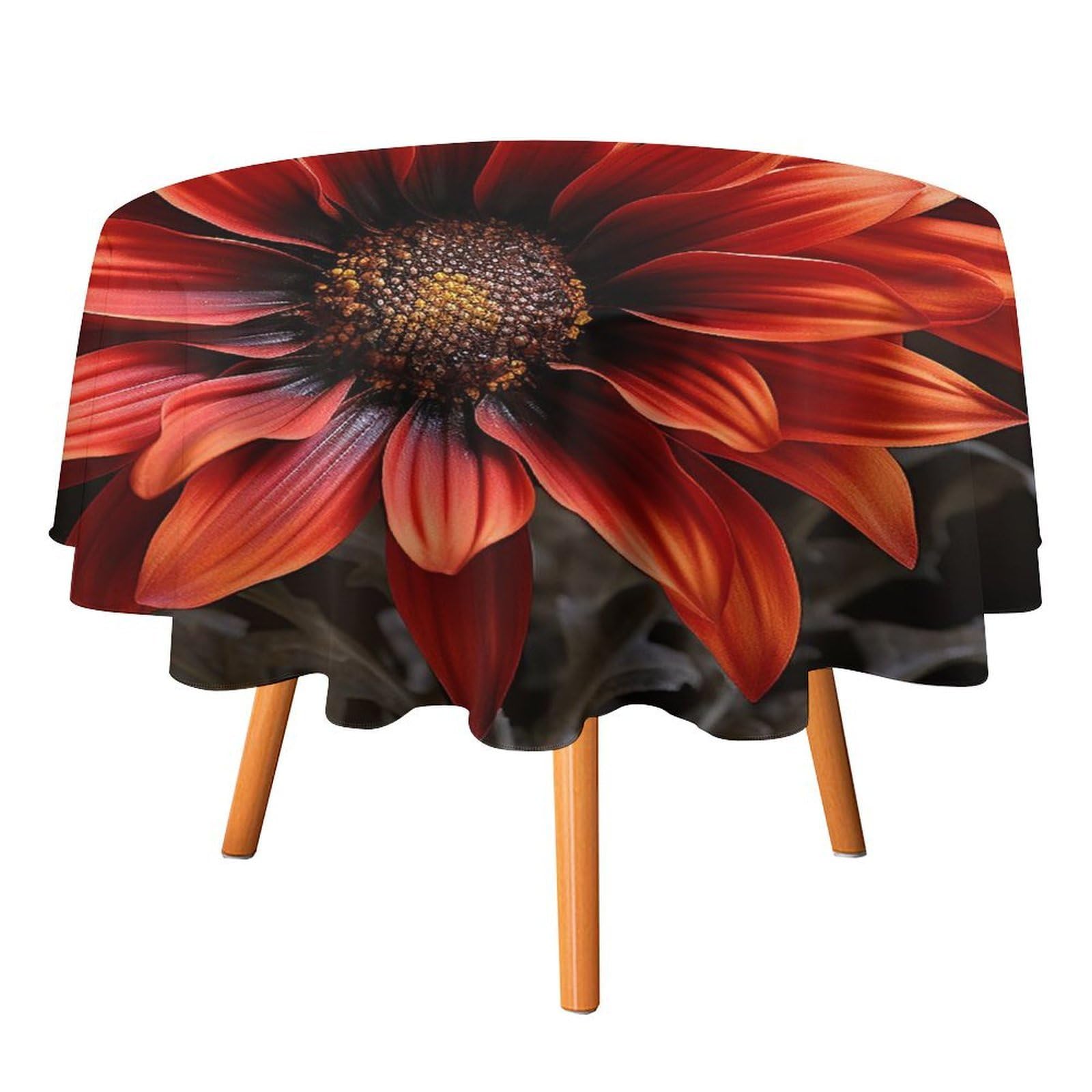 SMAZDFXX Red Sunflower Tablecloth for Restaurant, Round Polyester Table Cover 70x70in for Party