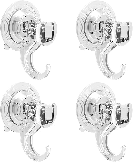 Quntis Suction Hooks 4 Packs Powerful Push and Lock Vacuum Multi-Purpose Suction Hanger Strong Absorption Suction Cup Holds Up to 3kg Transparent Design for Kitchen and Bathroom