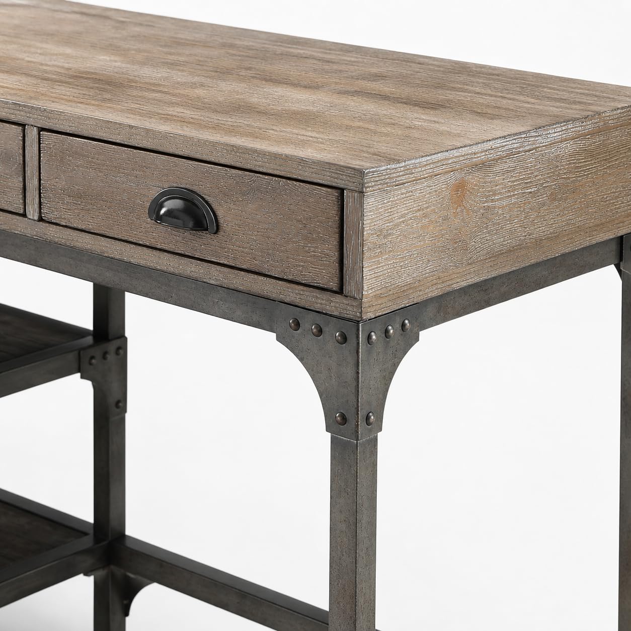 Amazon.com: Jenvor Writing Desk Weathered Oak and Silver 3-Drawer
