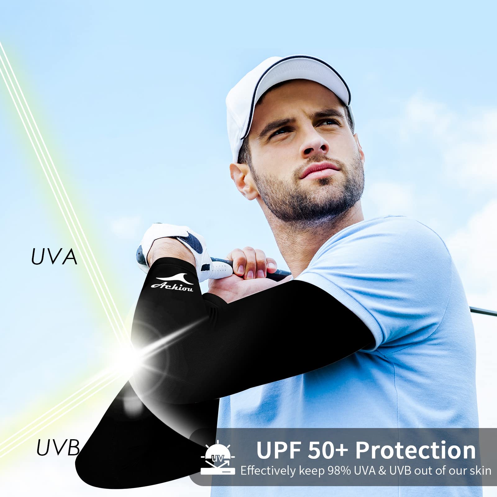 Achiou Manchons de protection UV pour homme et femme - Protection solaire - Pour sports de plein air - Course à pied, golf, cyclisme, basket-ball, conduite, pêche
