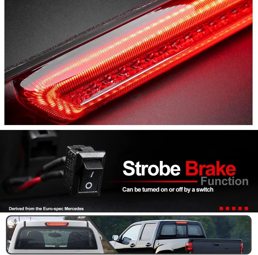 Red LED 3rd Third Brake Light for Chevy Colorado GMC Canyon 2004 2005 2006 2007 2008 2009 2010 2011 2012 Center High Mount Brake Light White Roof Cargo Lights with Strobe Feature Red Lens