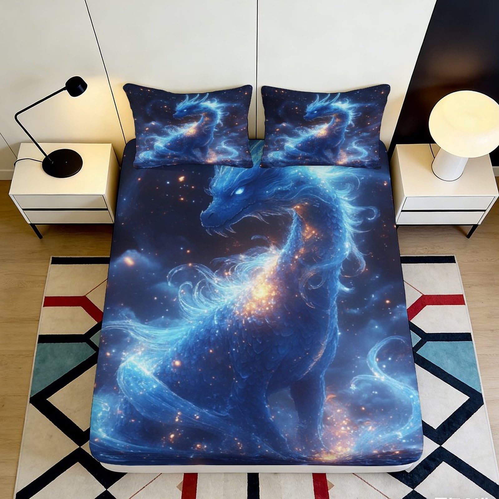 Ctjqhvmx Style-2 3D Printed Galaxy Dragon Fitted Sheet Microfiber Deep Pocket Bedding Set Cosmic Dragon Mattress Fitted Cover Non-Slip Washable For Adults Teens 90X200x25cm 90X200x25cm