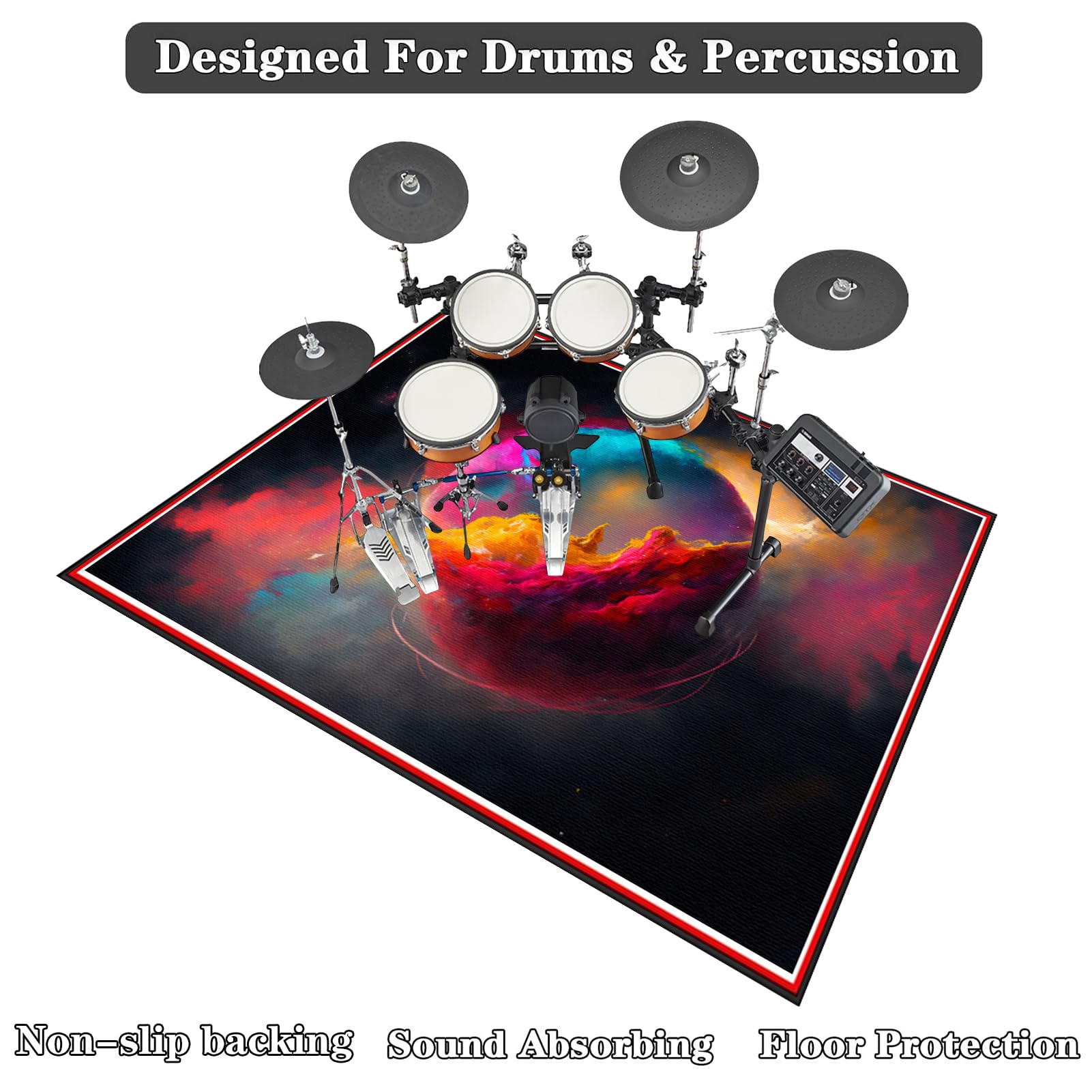 180 x 140 cm Dywan z baterią elektroniczną, maty akustyczne, dźwiękoszczelna mata, mata bębnowa do baterii akustycznych, bębna i instrumentów muzycznych, dźwiękoszczelny koc bębnowy